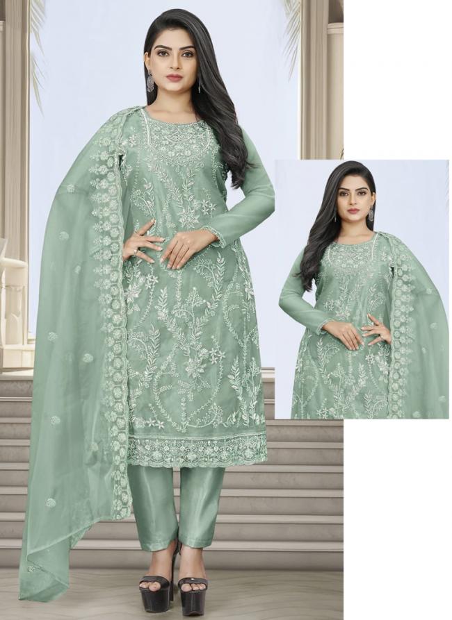 Organza Mint Eid Wear Embroidery Work Pakistani Suit